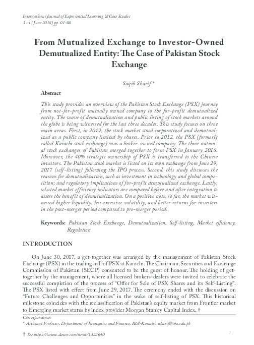 (PDF) From Mutualized Exchange to Investor-Owned Demutualized Entity ...