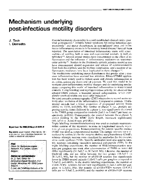 (PDF) Mechanism underlying post-infectious motility disorders