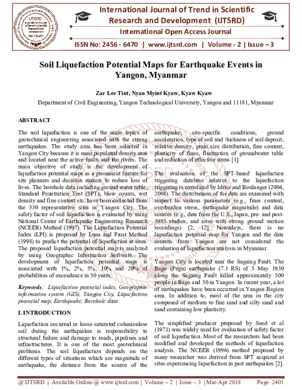 Pdf Soil Liquefaction Potential Maps For Earthquake Events In Yangon Myanmar International Journal Of Trend In Scientific Research And Development Ijtsrd Academia Edu