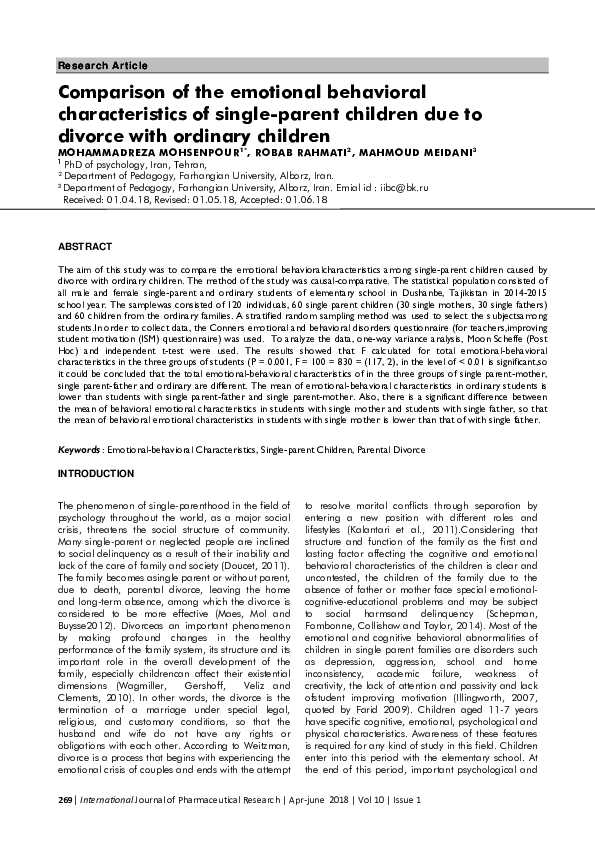 (PDF) Comparison of the emotional behavioral characteristics of single ...