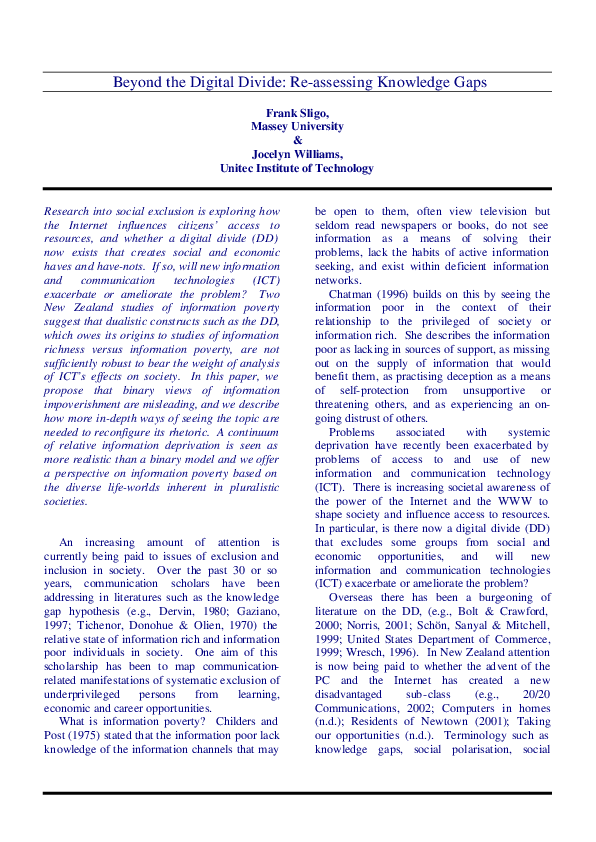 (PDF) Beyond the Digital Divide: Re-assessing knowledge gaps