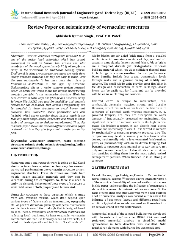 (PDF) Review Paper on seismic study of vernacular structures