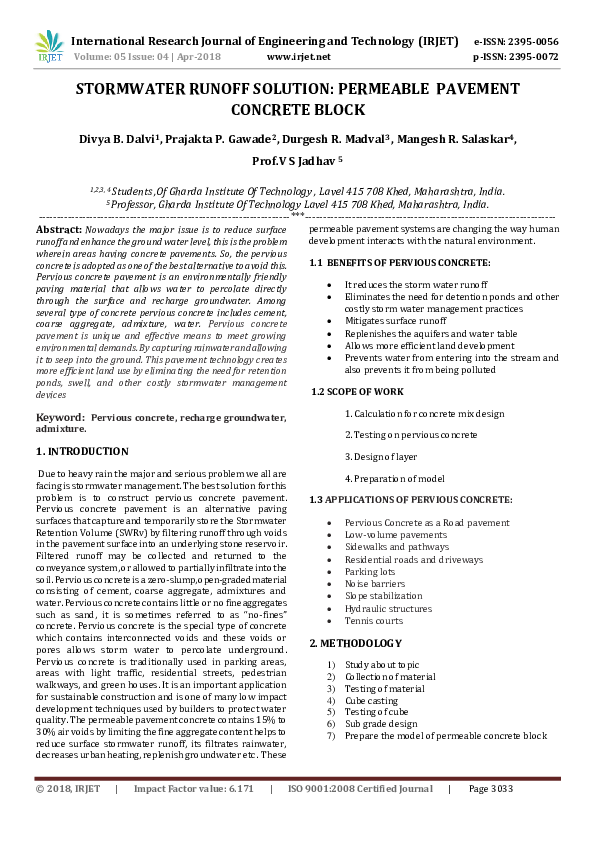(PDF) STORMWATER RUNOFF SOLUTION: PERMEABLE PAVEMENT CONCRETE BLOCK