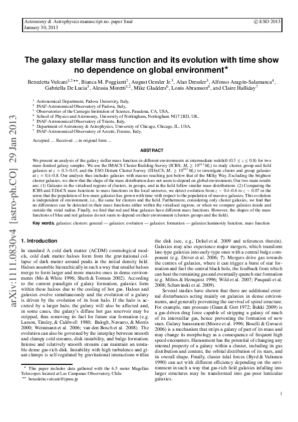 (PDF) The galaxy stellar mass function and its evolution with time show ...