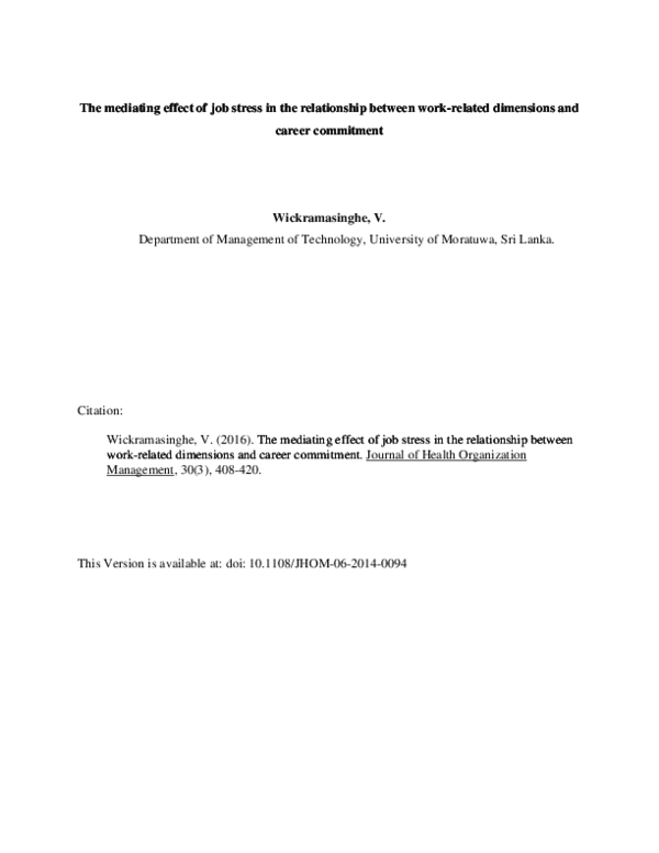 (PDF) The mediating effect of job stress in the relationship between ...