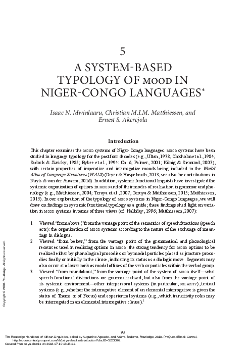 A system-based typology of MOOD in Niger-Congo languages