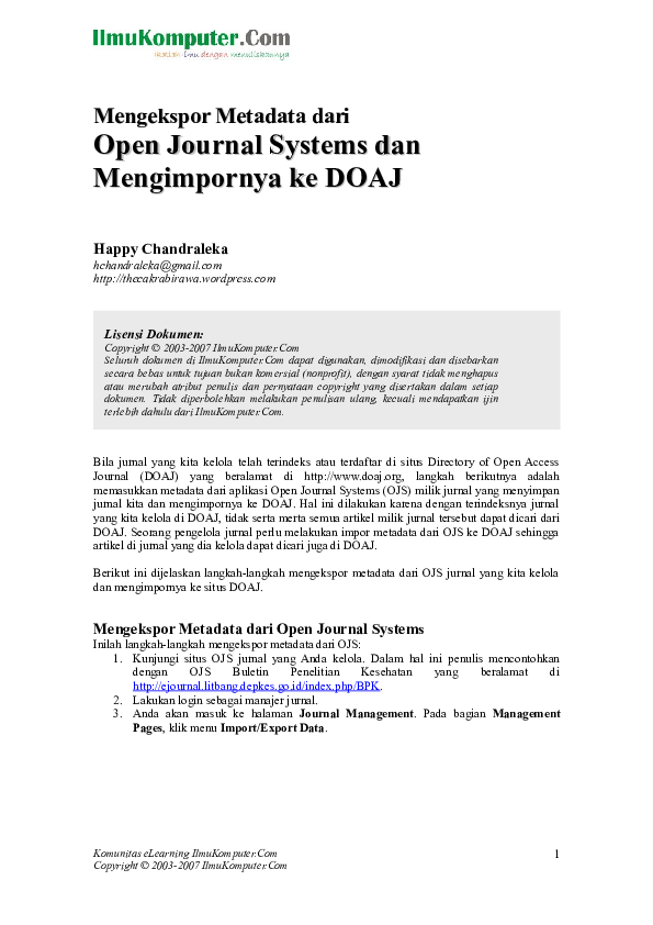 (DOC) Open Journal Systems dan Mengimpornya ke DOAJ