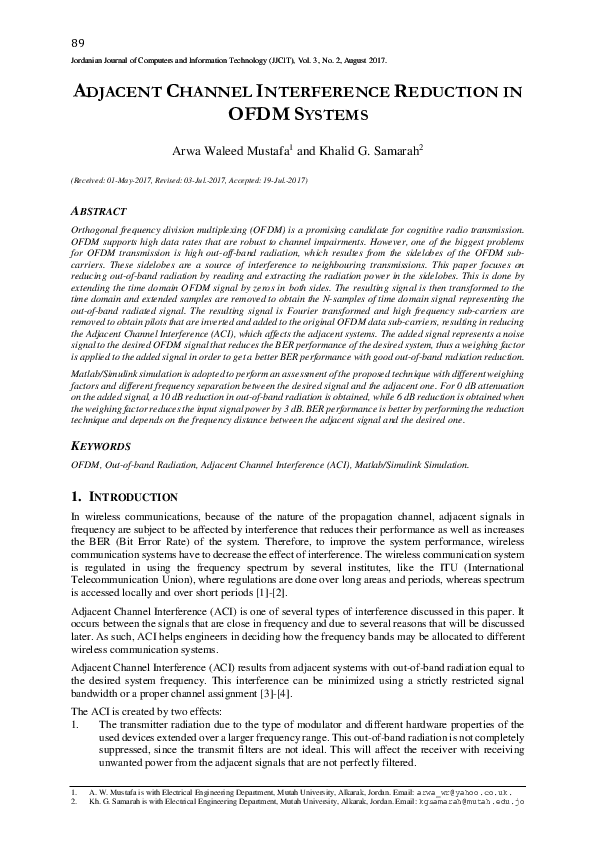 (PDF) ADJACENT CHANNEL INTERFERENCE REDUCTION IN OFDM SYSTEMS