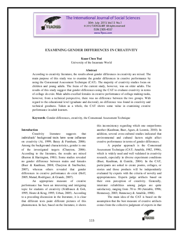 (PDF) EXAMINING GENDER DIFFERENCES IN CREATIVITY