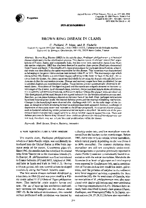 (PDF) Brown ring disease in clams christine Paillard Academia.edu