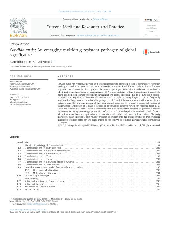 (PDF) Candida auris: An emerging multidrug-resistant pathogen of global ...