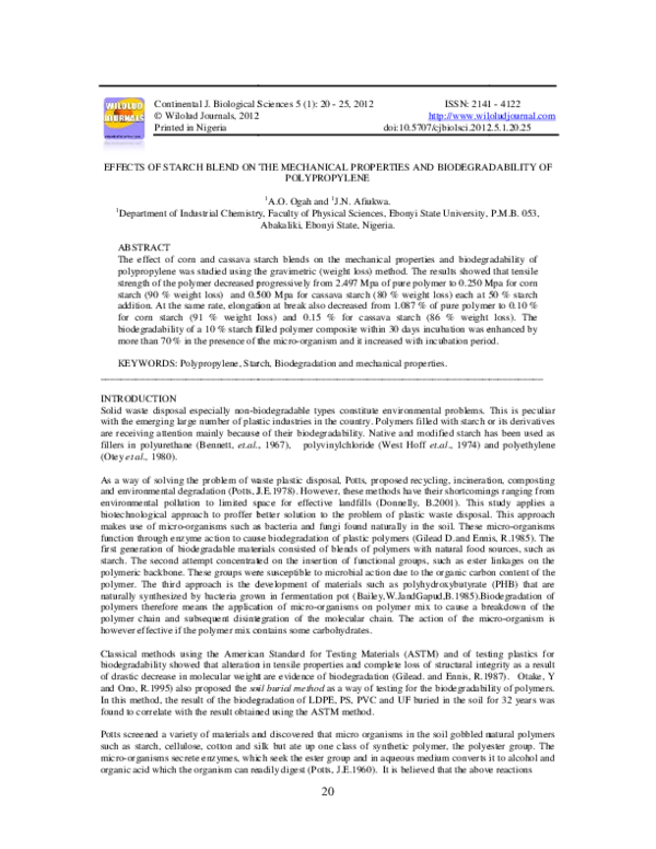 (PDF) EFFECTS OF STARCH BLEND ON THE MECHANICAL PROPERTIES AND ...