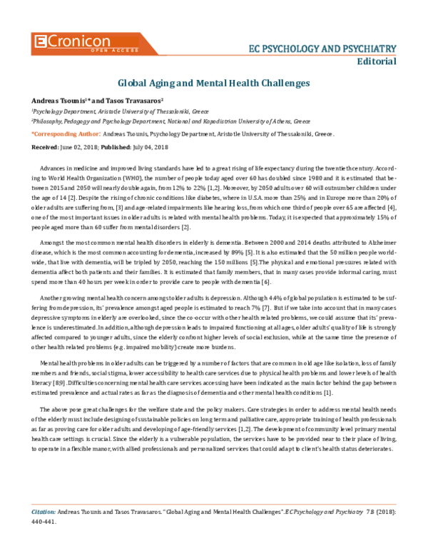 (PDF) Global Aging and Mental Health Challenges