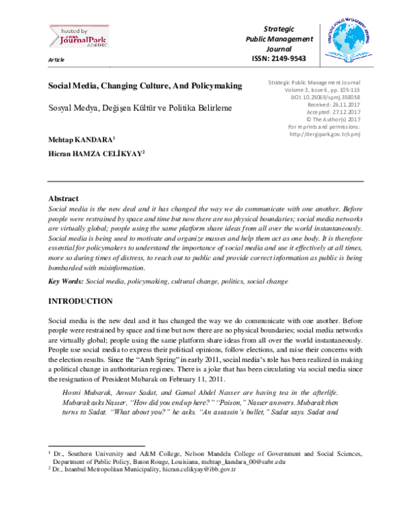 (PDF) Social Media, Changing Culture and Policymaking