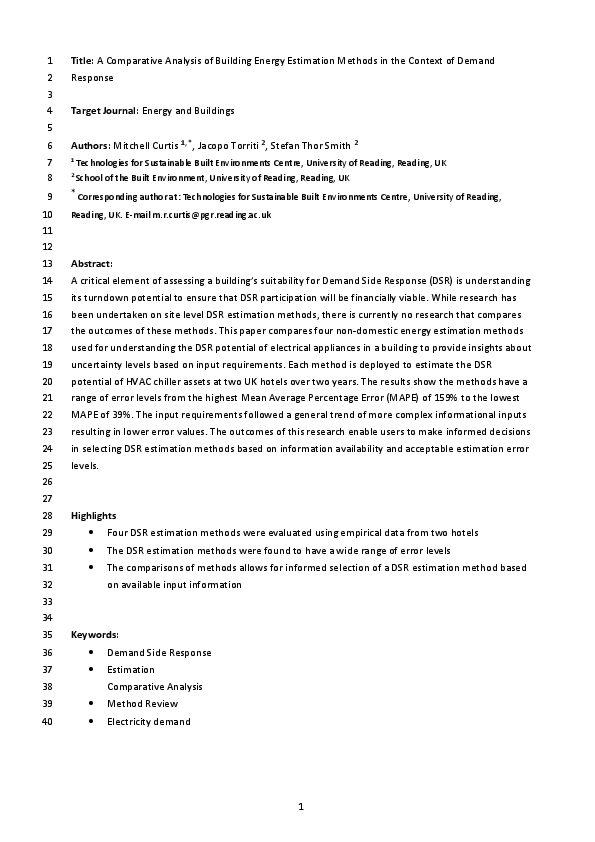 (DOC) Title: A Comparative Analysis of Building Energy Estimation ...