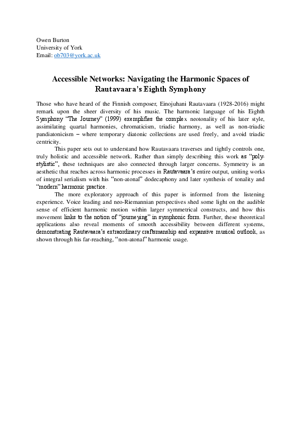 (PDF) Accessible Networks: Navigating the Harmonic Spaces of Rautavaara ...