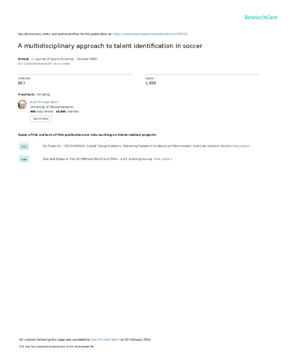 (PDF) A multidisciplinary approach to talent identification in soccer