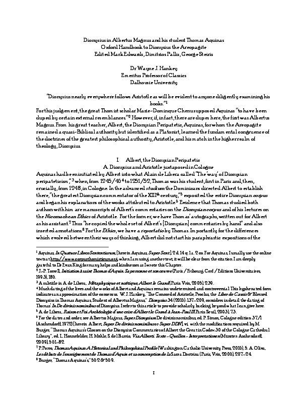 Dionysius in Albertus Magnus and his student Thomas Aquinas