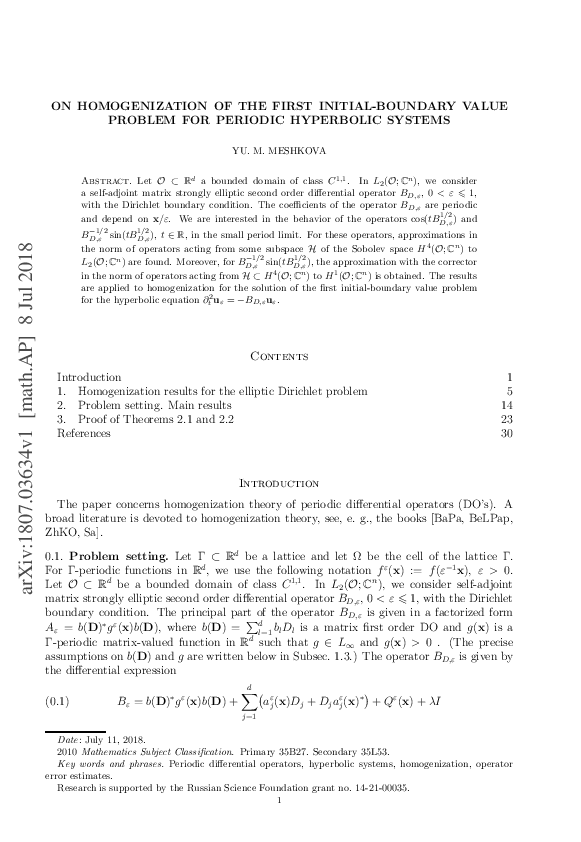 (PDF) ON HOMOGENIZATION OF THE FIRST INITIALBOUNDARY VALUE PROBLEM FOR