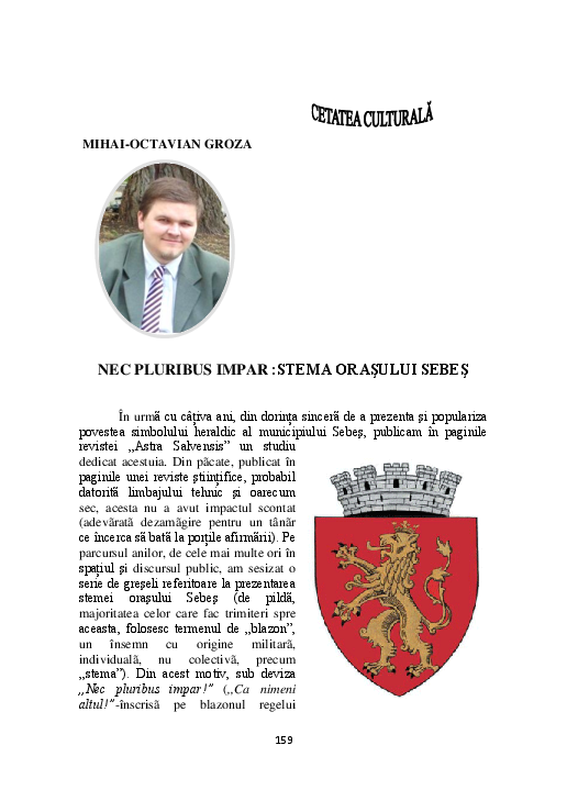 (PDF) Nec pluribus impar stema oraşului Sebeş Groza MihaiOctavian