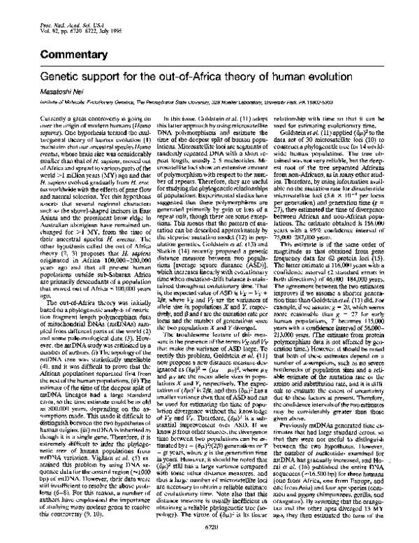 (PDF) Genetic Support for the Out-Of-Africa Theory of Human Evolution