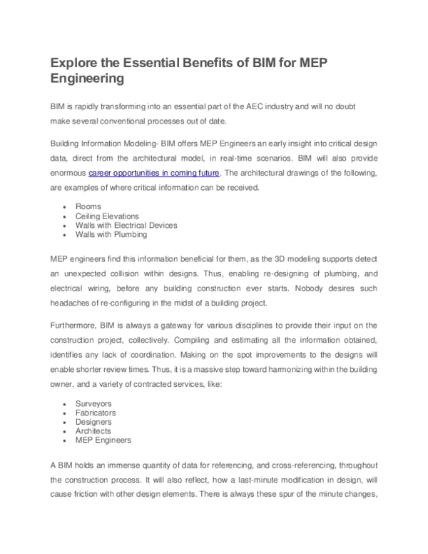 (DOC) Explore the Essential Benefits of BIM for MEP Engineering