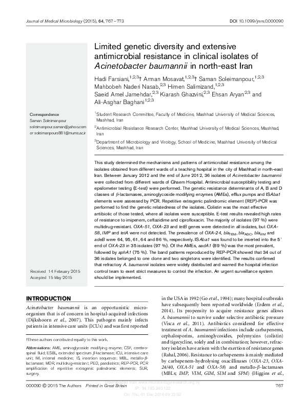 (PDF) Limited genetic diversity and extensive antimicrobial resistance ...