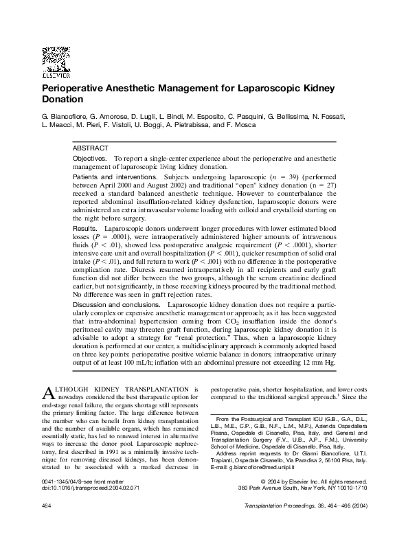 (PDF) Perioperative anesthetic management for laparoscopic kidney