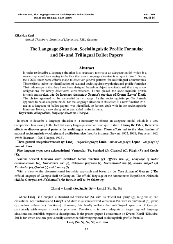 (PDF) The Language Situation, Sociolinguistic Profile Formulae and Bi ...
