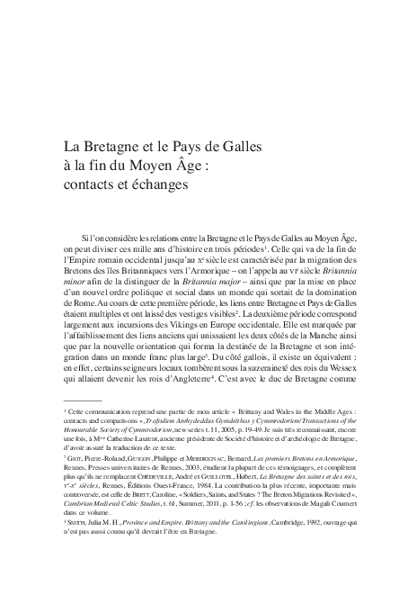 La Bretagne et le Pays de Galles à la fin du Moyen Âge : contacts et échanges