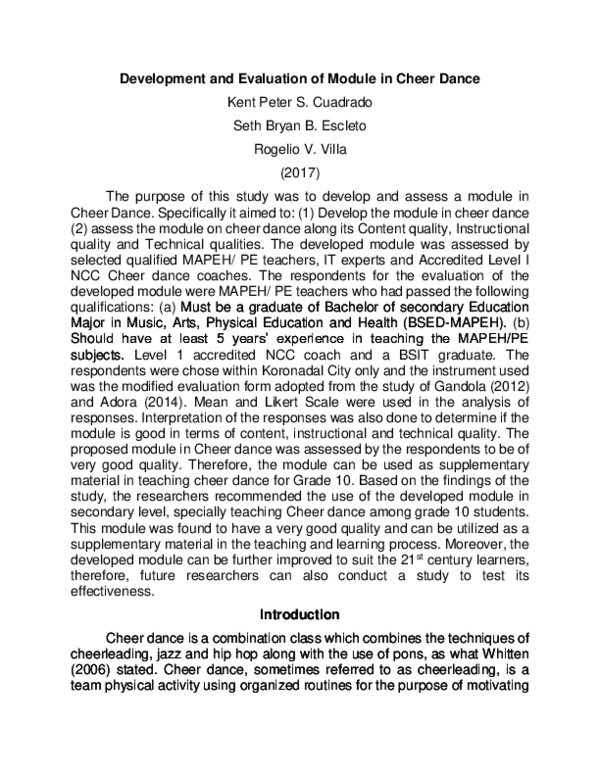 (DOC) Development and Evaluation of Module in Cheer DanceKent Peter S ...