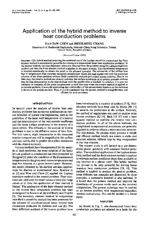 (PDF) Application of the hybrid method to inverse heat conduction problems