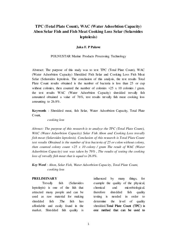 (PDF) TPC (Total Plate Count), WAC (Water Adsorbtion Capacity) Abon