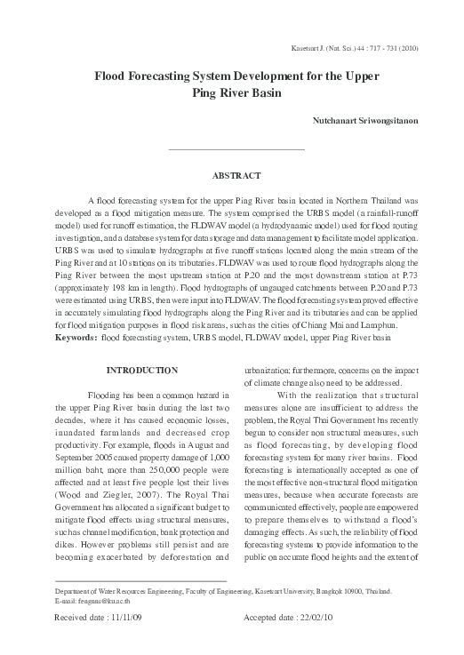(PDF) Flood Forecasting System Development for the Upper Ping River Basin