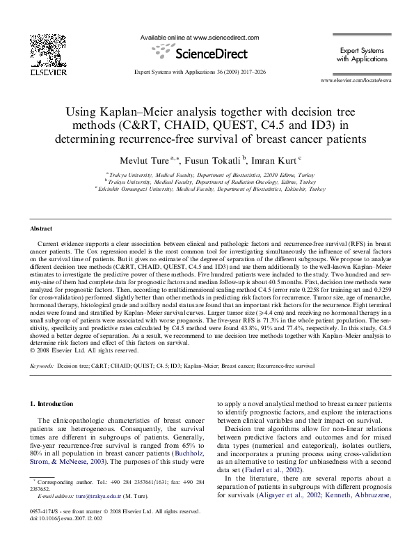 (PDF) Using Kaplan–Meier analysis together with decision tree methods ...
