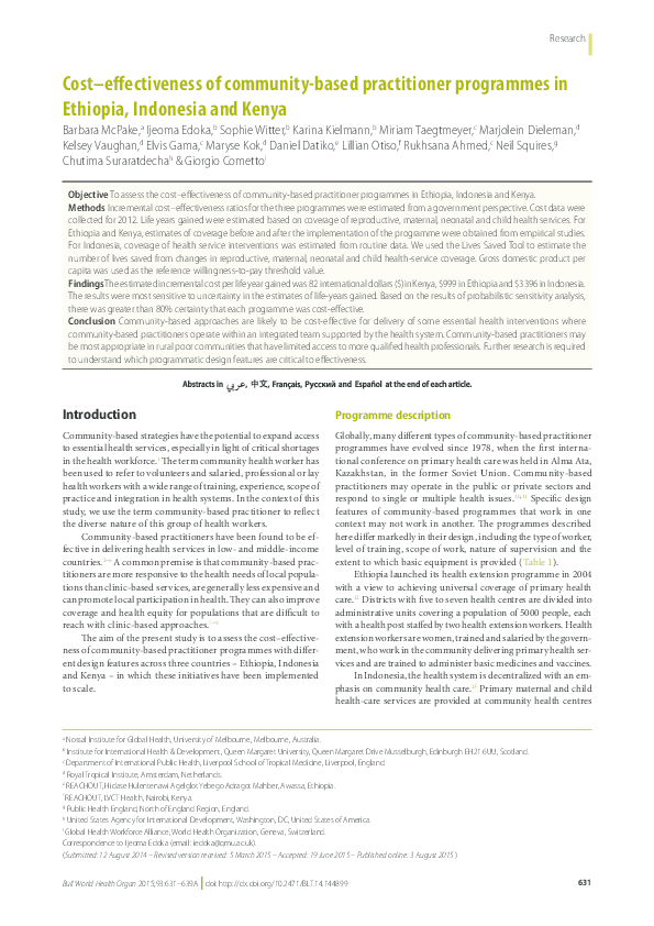 (PDF) Cost–effectiveness of emergency care interventions in low and ...