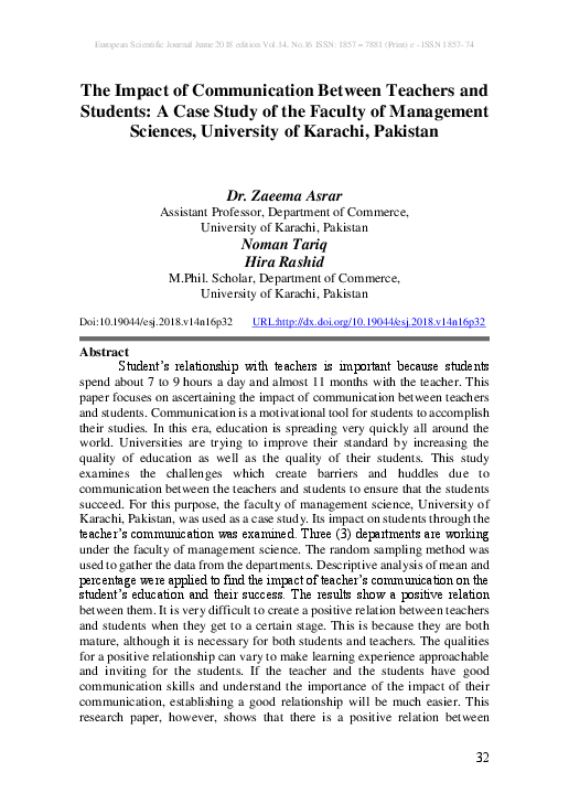 (PDF) The Impact of Communication Between Teachers and Students: A Case ...