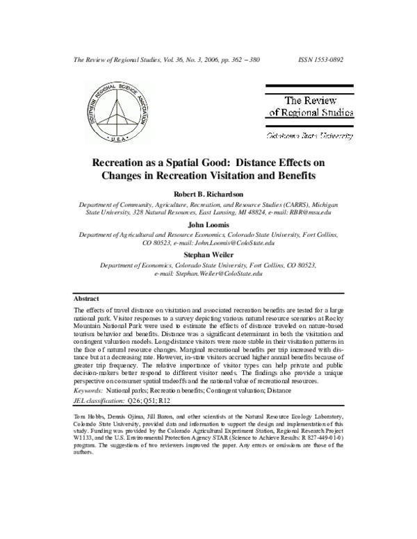 (PDF) Recreation as a Spatial Good: Distance Effects on Changes in ...