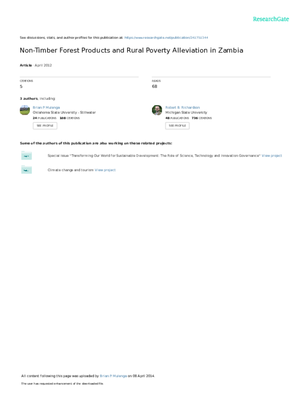 (PDF) Non-Timber Forest Products and Rural Poverty Alleviation in Zambia