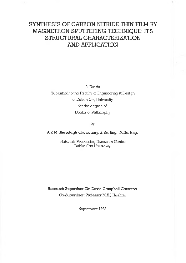 (PDF) SYNTHESIS OF CARBON NITRIDE THIN FILM BY MAGNETRON SPUTTERING ...