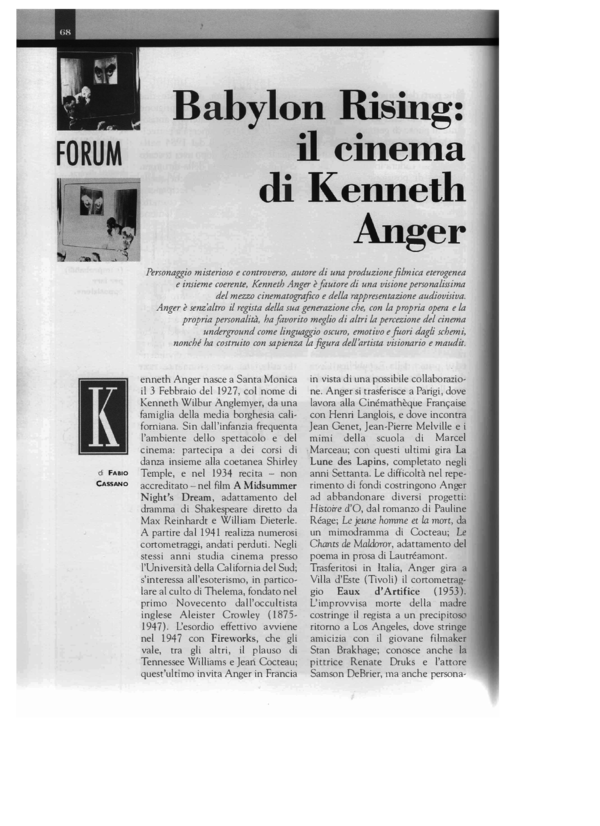 (PDF) Babylon Rising: Il Cinema di Kenneth Anger