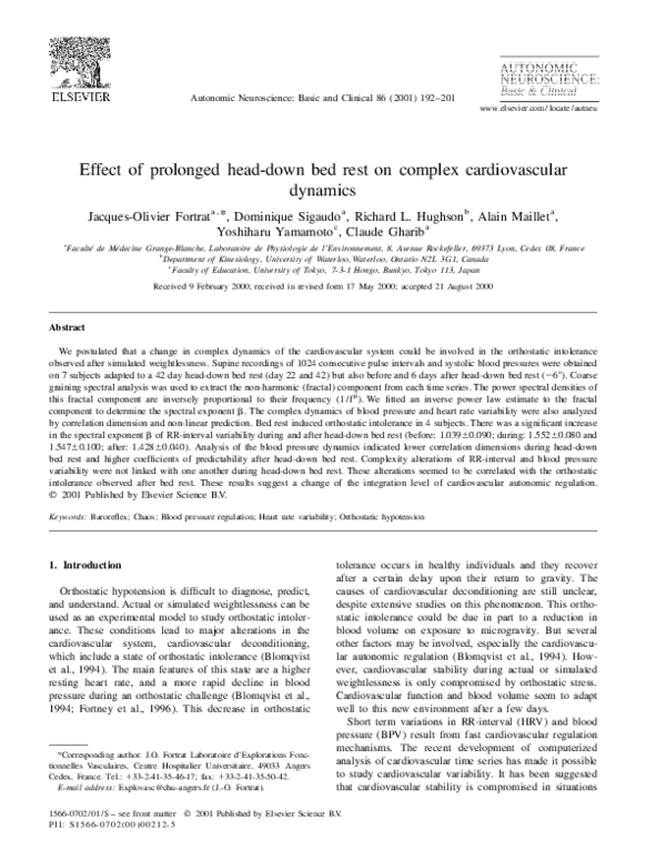 (PDF) Effect of prolonged headdown bed rest on complex cardiovascular dynamics Alain Maillet