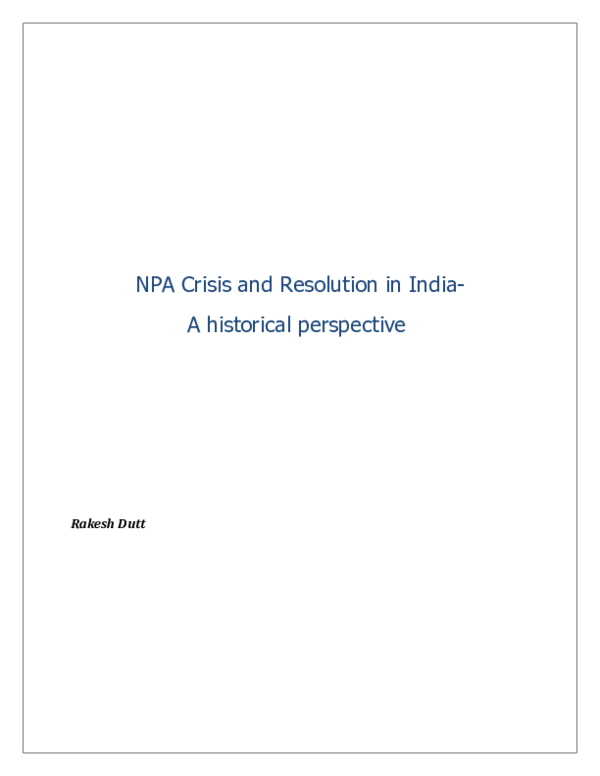 (DOC) NPA Crisis and Resolution in India- A historical perspective