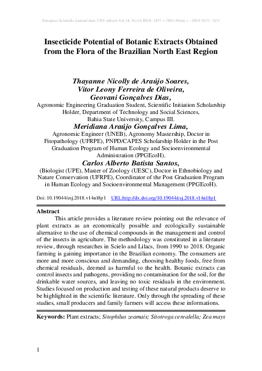 (PDF) Insecticide Potential of Botanic Extracts Obtained from the Flora ...