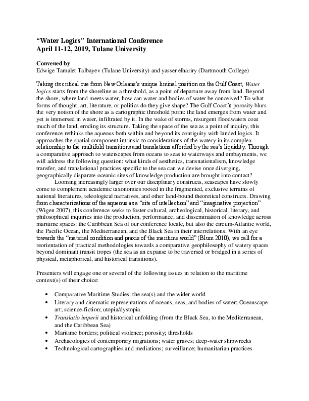 (DOC) CFP Water logics International Conference (Tulane University