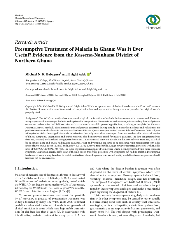 (PDF) Presumptive Treatment of Malaria in Ghana: Was It Ever Useful ...
