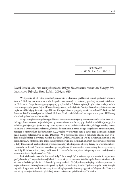 (PDF) Paweł Lisicki - Krew na naszych rękach? Religia Holocaustu i