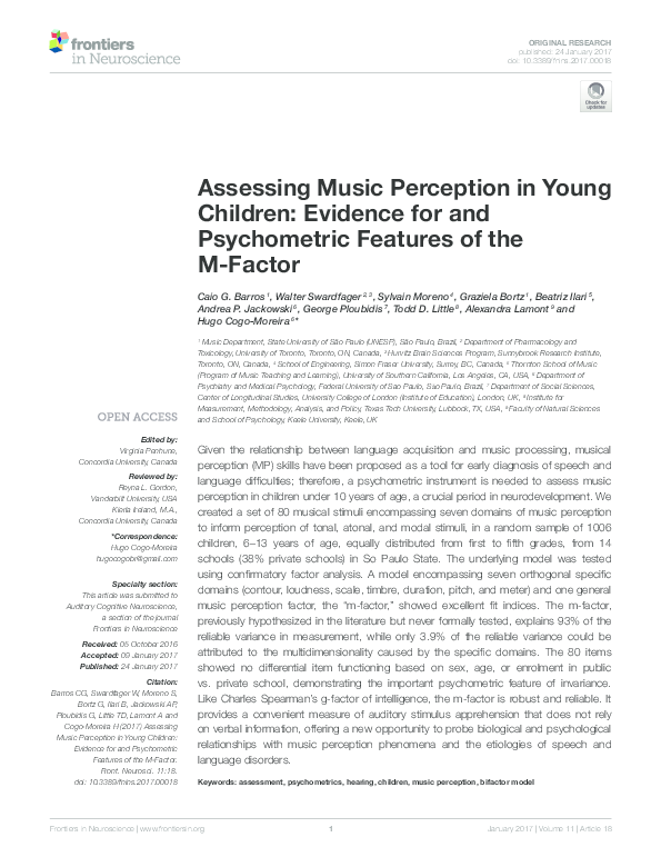 (PDF) Assessing Music Perception in Young Children: Evidence for and ...