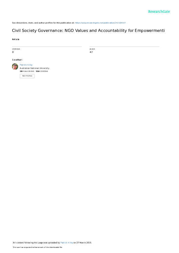 (PDF) Civil Society Governance: NGO Values and Accountability for ...