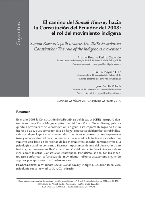(PDF) El camino del Sumak Kawsay hacia la Constitución del Ecuador del